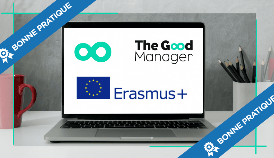 ecran desktop logo erasmus et logo the good manager